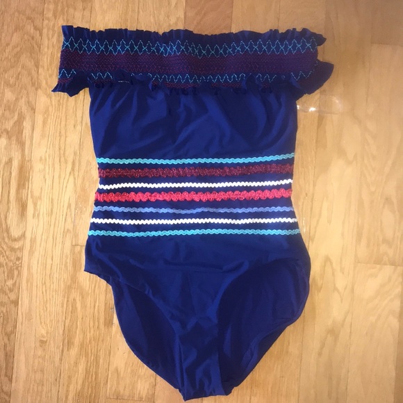 red carter off the shoulder one piece